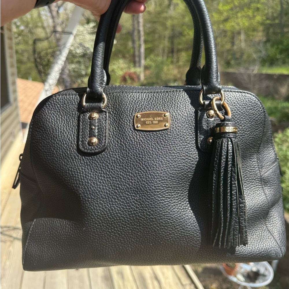 Michael Kors Black Pebbled Leather Satchel with Tassel Charm ✨👜